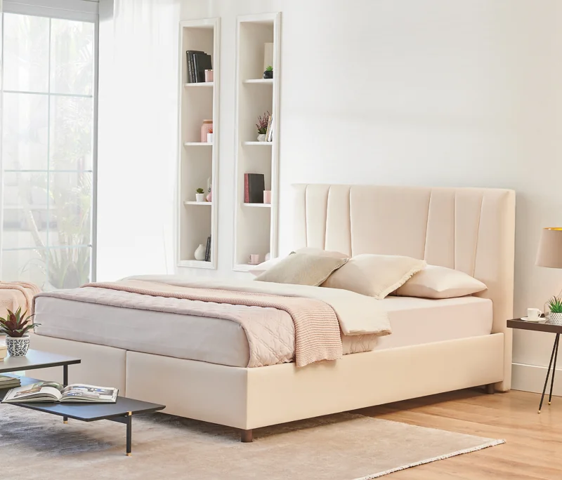 Orva | Baza, 100x200 cm | Yeni Krem - 40133 + Vera | Başlık, 100 cm | Yeni Krem - 40133 - Konforlu ve Kaliteli Puffy Ürünleri